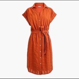 J. Crew 100% Cotton Rolled Sleeve Orange Dress Knee Length
